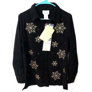 The Quacker Factory Gold Star Embellished Button-Up Women Jacket Black Size S